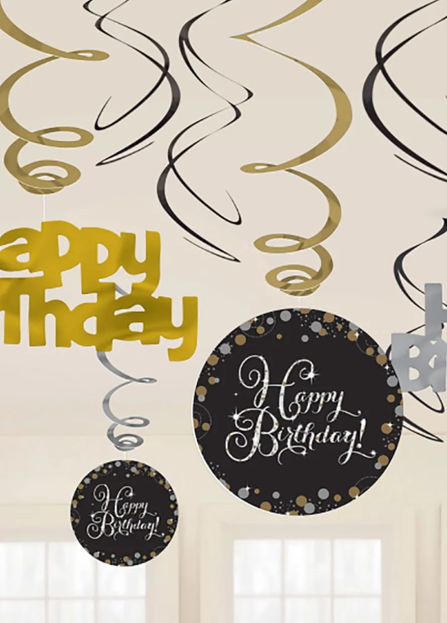 Dekoracja wisząca HAPPY BIRTHDAY swirl (12szt.)