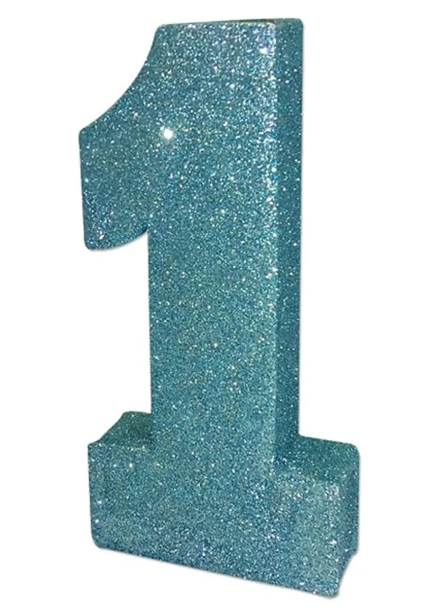 Dekoracje stołu na roczek 1 URODZINY GLITTER niebieska 20cm
