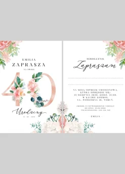 Eleganckie zaproszenie na 40 urodziny KWIATY