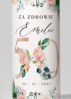 Etykieta na alkohol na 50 urodziny KWIATY personalizowana