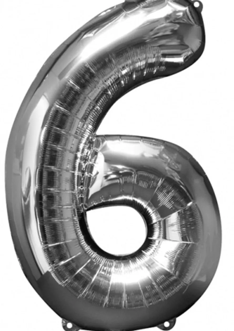 Foliowy balon CYFRA 6 srebrny 85cm