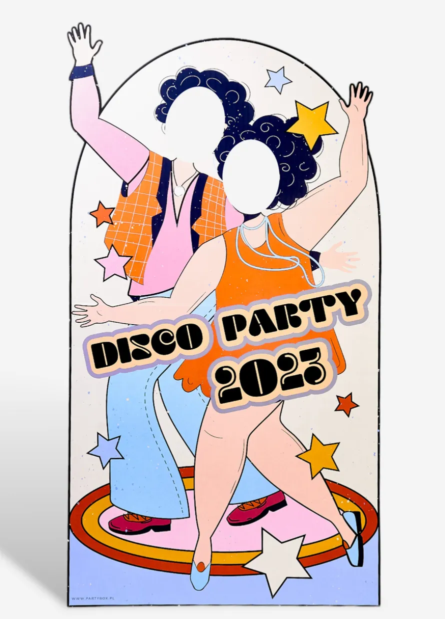 Fotościanka z otworami na twarz DISCO PARTY