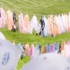 Girlanda frędzle DIY różowo-łososiowo-zielona