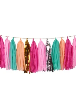 Girlanda frędzle DIY różowo-łososiowo-zielona
