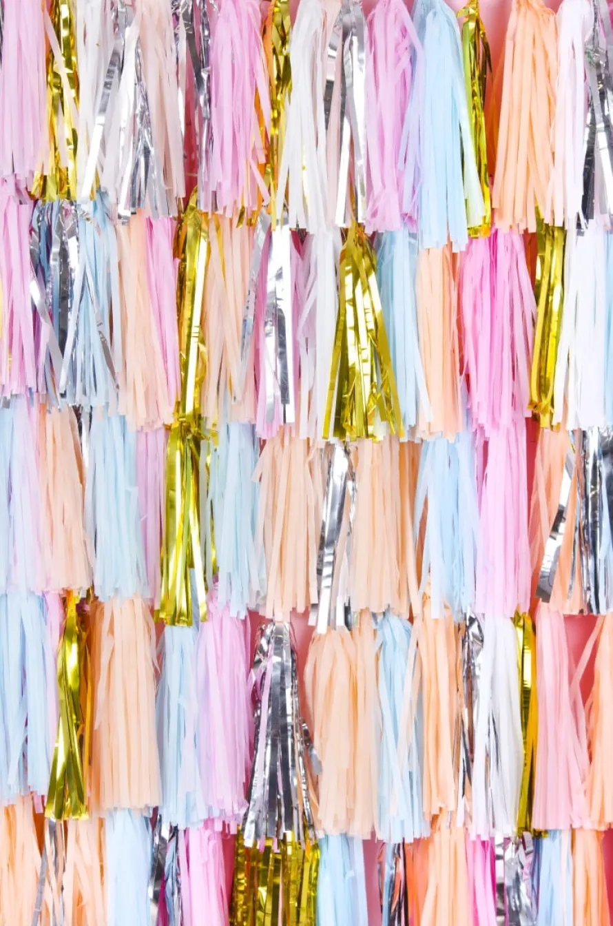 Girlanda frędzle DIY różowo-łososiowo-zielona