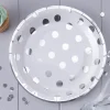 Jednorazowe talerzyki białe w kropki srebrne DOTS 23cm (8szt.)