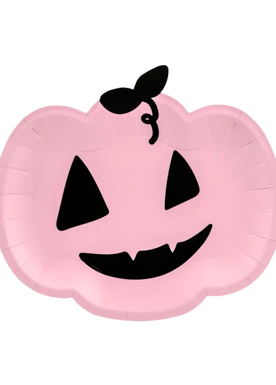 Jednorazowe talerzyki na Halloween DYNIA różowe (6szt.)
