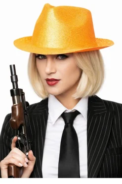 Kapelusz gangsterski brokatowy pomarańczowy