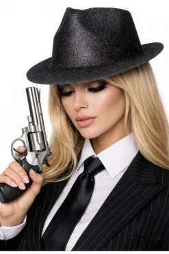 Kapelusz gangsterski JACKSON brokatowy czarny