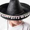 Kapelusz SOMBRERO z pomponikami damskie czarne