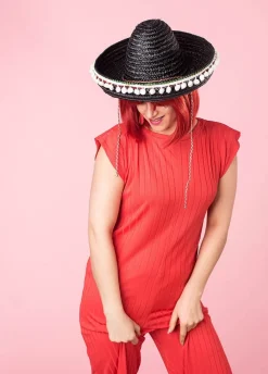 Kapelusz SOMBRERO z pomponikami damskie czarne