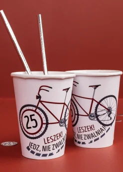 Kubeczki personalizowane na urodziny rowerzysty ROWEROWO (8szt.)