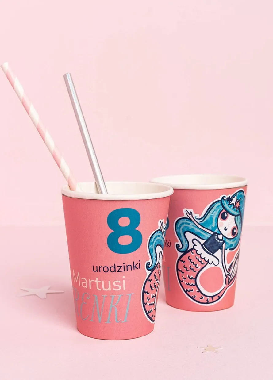 Kubeczki personalizowane urodziny w stylu SYRENKI (8szt.)