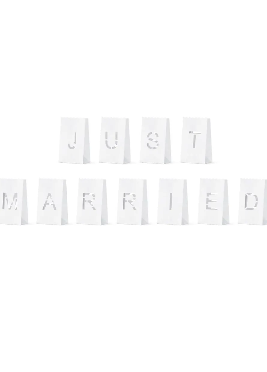 Lampiony na świeczki JUST MARRIED dekoracja sali weselnej (11szt.)