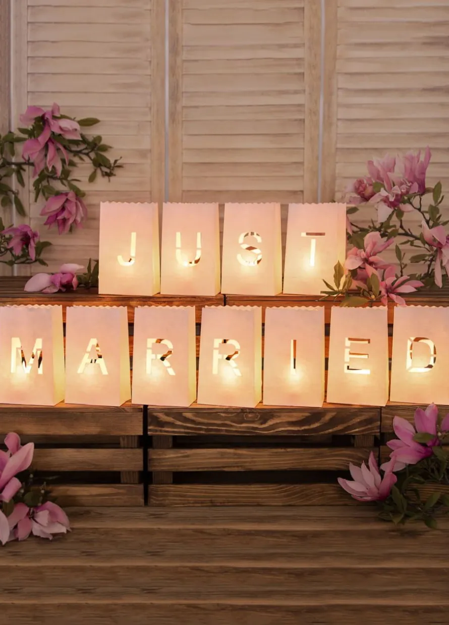 Lampiony na świeczki JUST MARRIED dekoracja sali weselnej (11szt.)