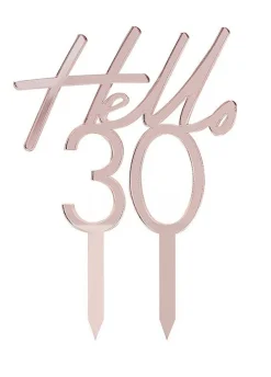 Lustrzany topper na tort HELLO 30 urodziny