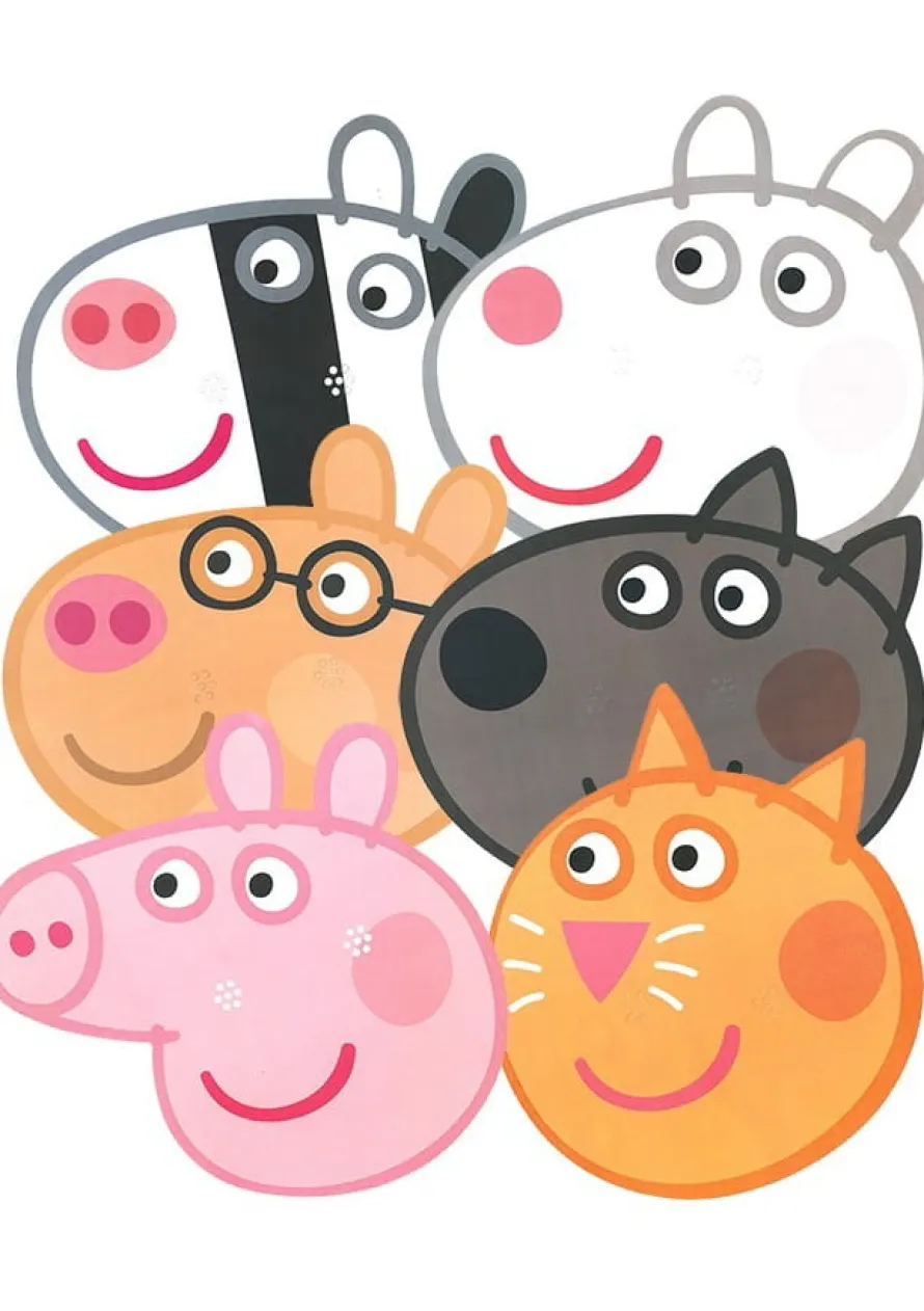 Maski dla dzieci na bal karnawałowy ŚWINKA PEPPA I PRZYJACIELE (6szt)