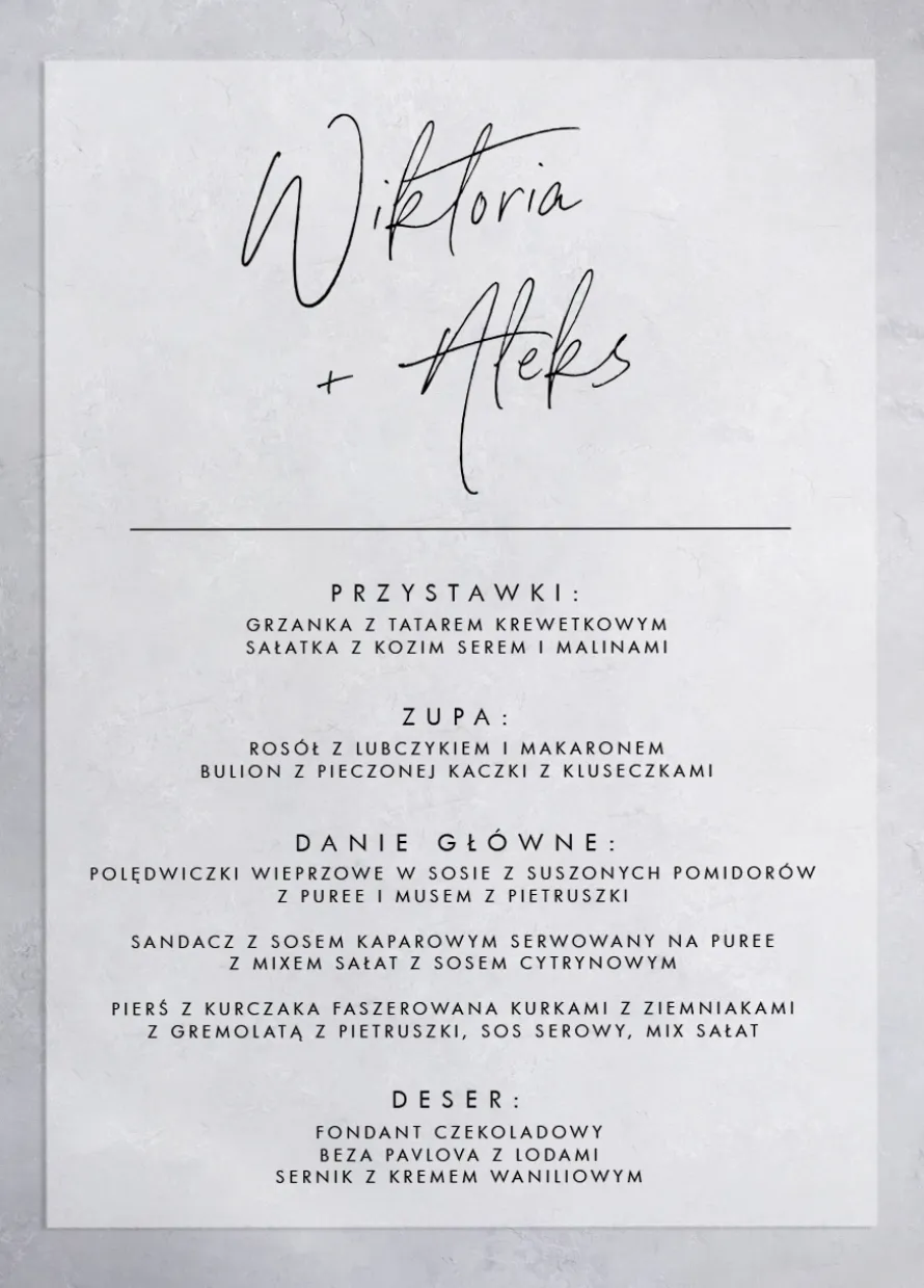 Menu ślubne NA KALCE