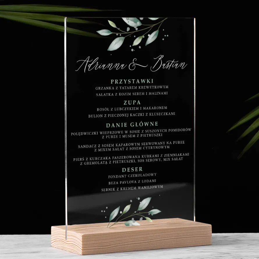 Menu na wesele DELIKATNE GAŁĄZKI ozdoba stołu weselnego