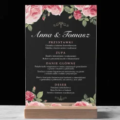 Menu weselne BUKIET RÓŻ na ramce plexi