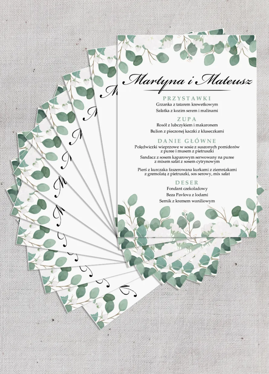 Menu weselne na stoły BOHO