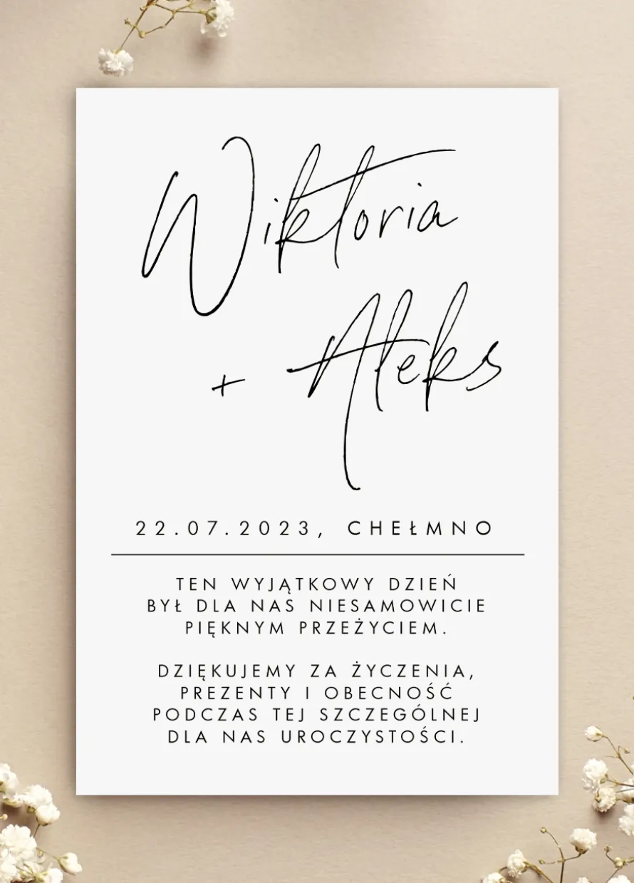 Minimalistyczne podziękowania dla gości weselnych