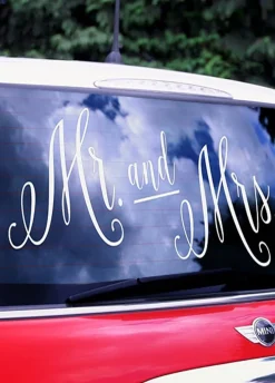 Naklejka ślubna na samochód MR & MRS (3szt.)