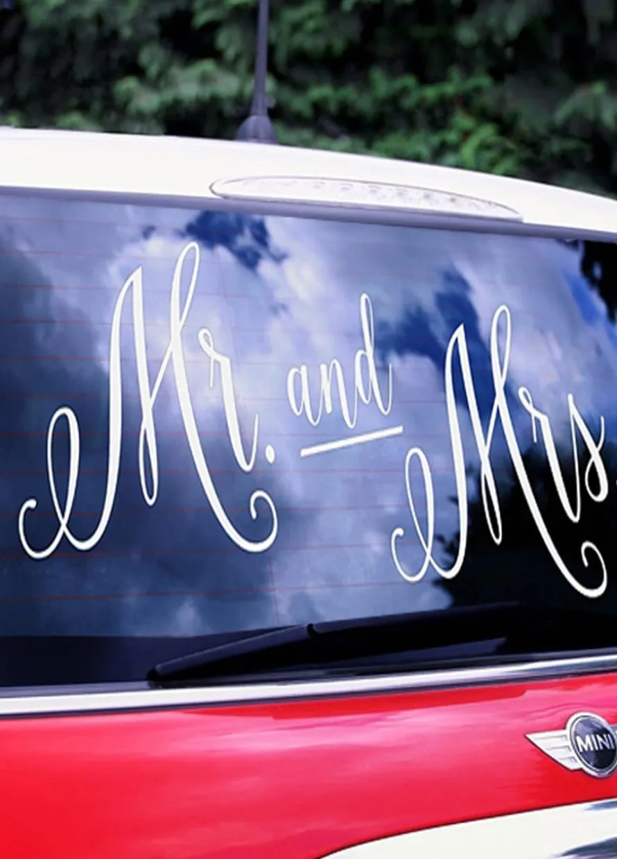 Naklejka ślubna na samochód MR & MRS (3szt.)