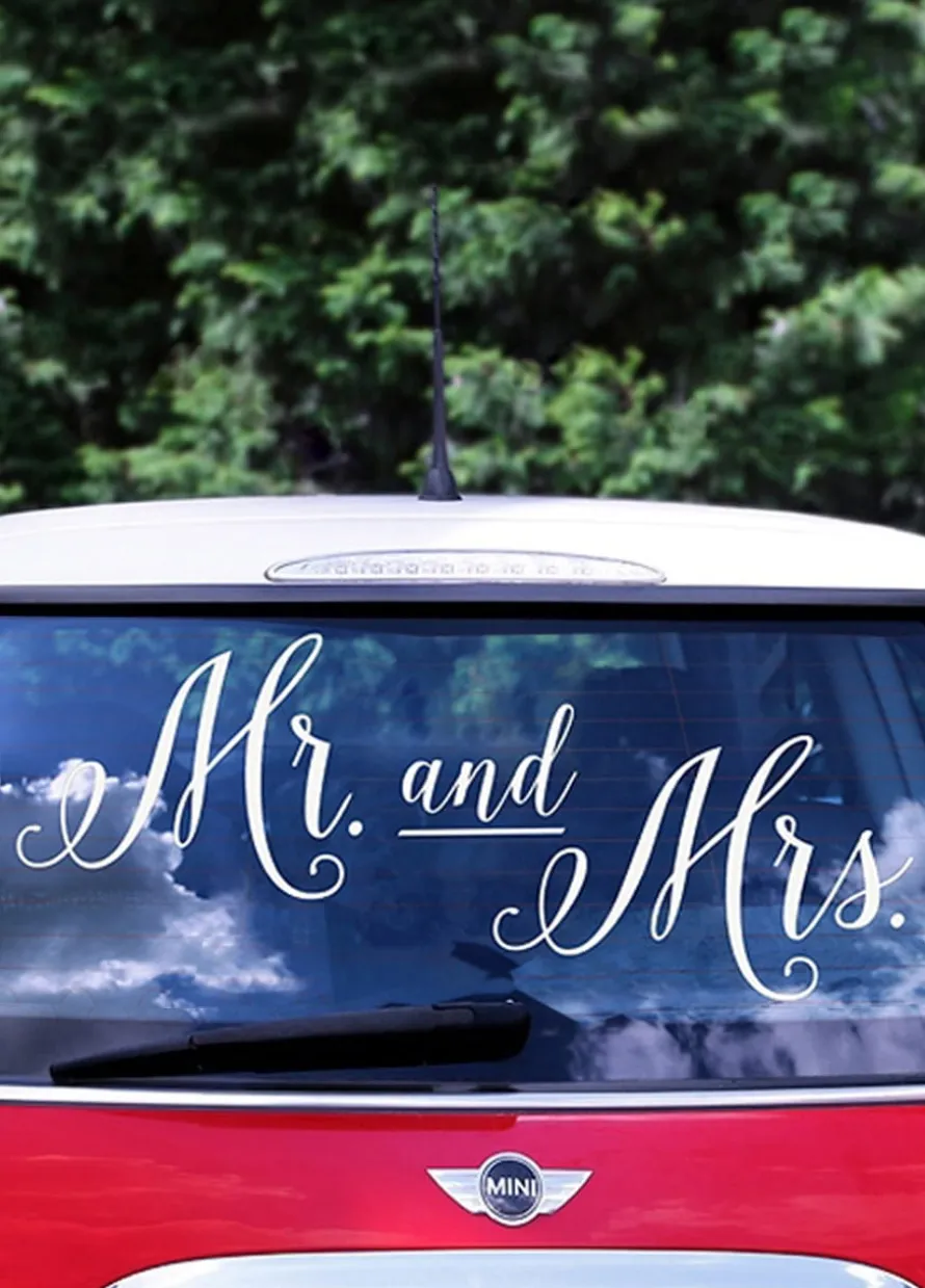 Naklejka ślubna na samochód MR & MRS (3szt.)