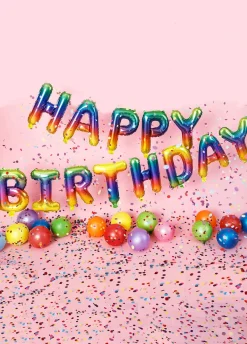 Napis HAPPY BIRTHDAY balony tęczowe