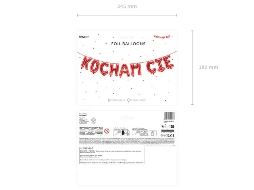 Napis z balonów KOCHAM CIĘ czerwony 285x40 cm