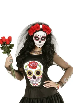 Opaska CZERWONE RÓŻE z welonem Dia de los Muertos