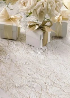 Organza biała ze złotym nadrukiem 0,48 x 9m