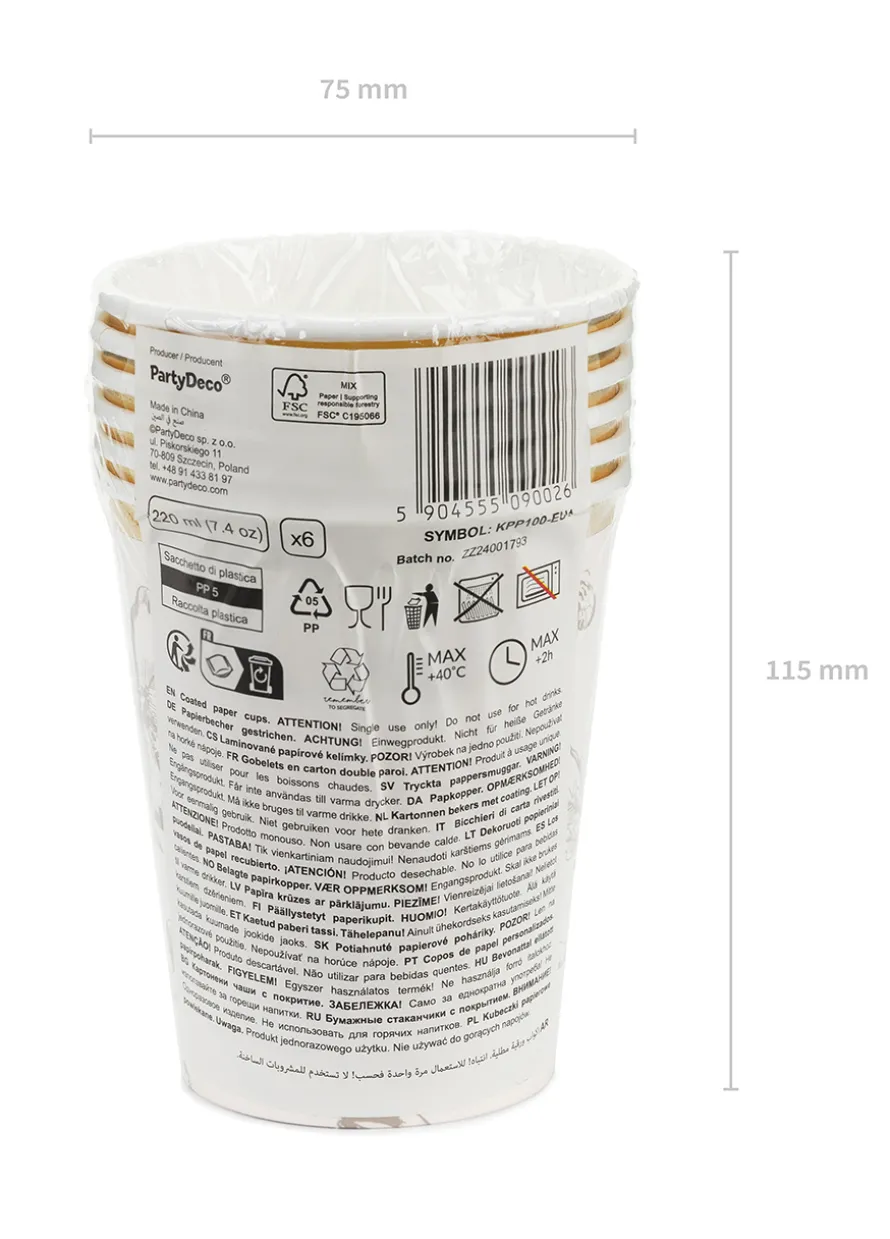 Papierowe kubeczki beżowe KWIATY 220 ml
