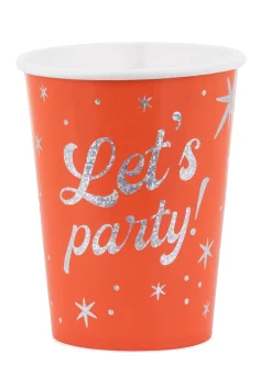 Papierowe kubeczki z holograficznym napisem LET'S PARTY 250 ml