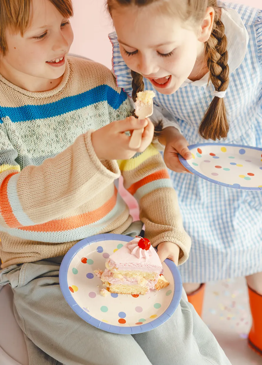 Papierowe talerzyki beżowe w kolorowe KROPKI 6 szt.