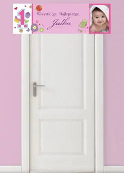 Personalizowana dekoracja na roczek baner ze zdjęciem KWIATKI - 125cm x 38cm