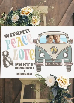 Personalizowana tablica powitalna HIPPIE dekoracja na rocznicę ślubu