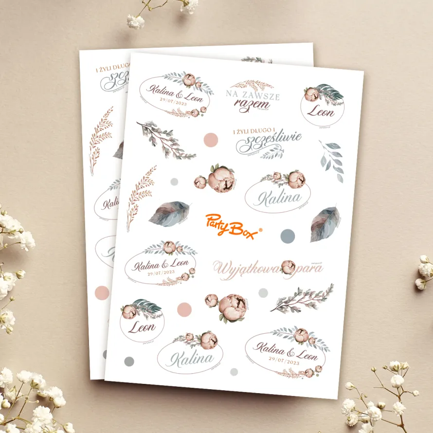 Personalizowane naklejki BOHO do księgi gości