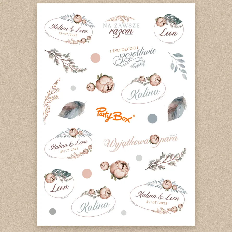 Personalizowane naklejki BOHO do księgi gości