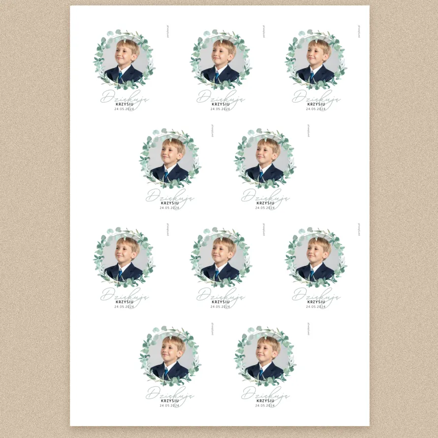 Personalizowane naklejki KOMUNIJNE PODZIĘKOWANIE ze zdjęciem