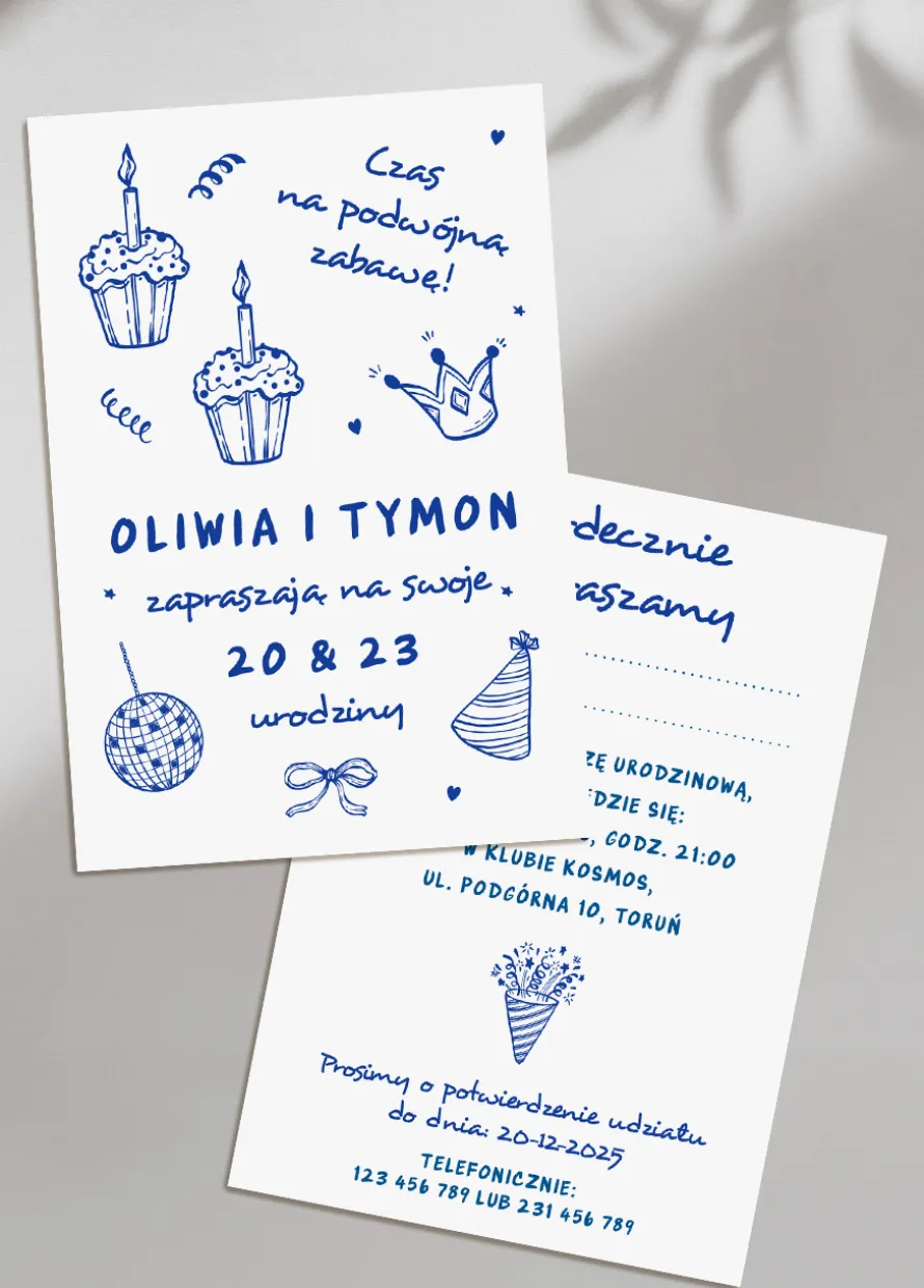 Personalizowane zaproszenie na PODWÓJNE URODZINY