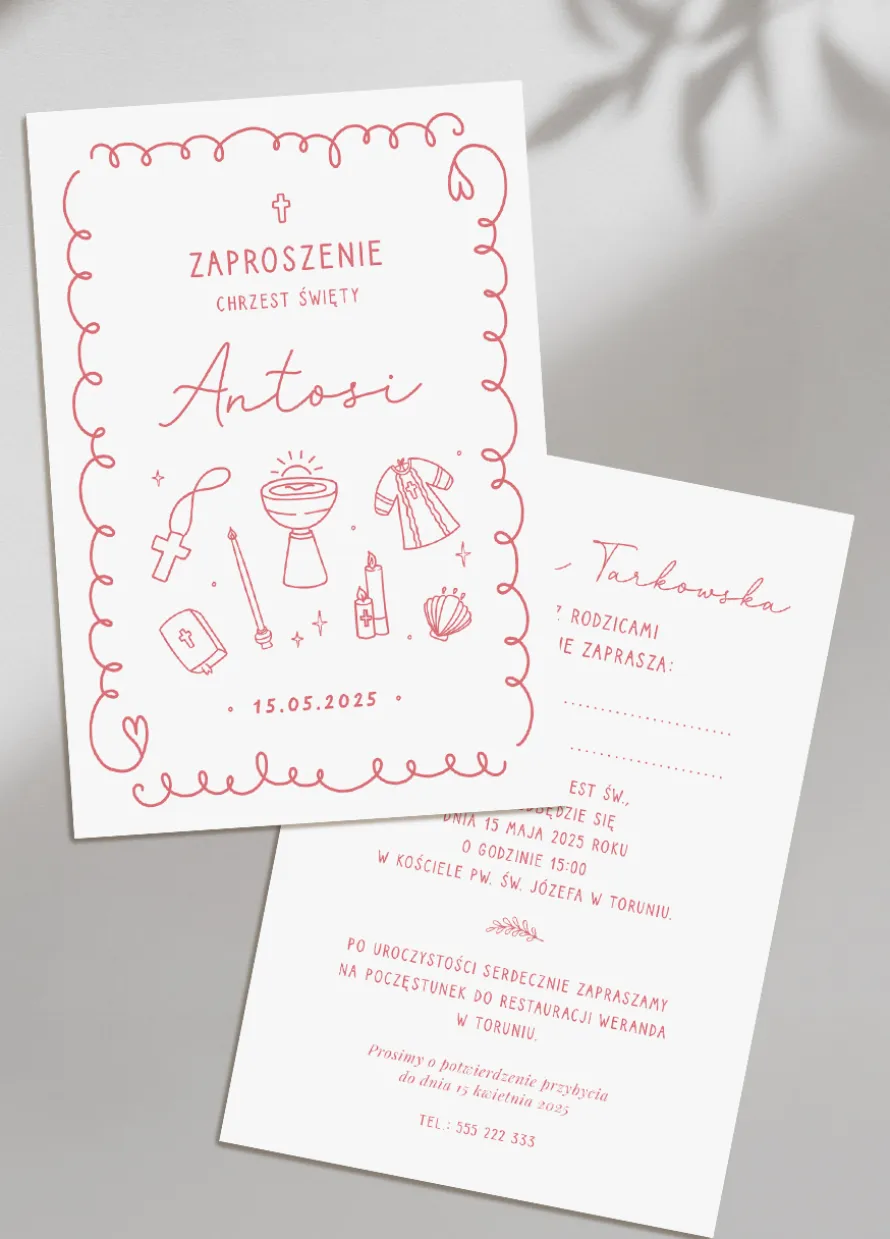 Personalizowane zaproszenie NA CHRZEST dziewczynki