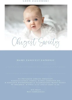 Personalizowane zaproszenia na chrzest ze zdjęciem DLA CHŁOPCA