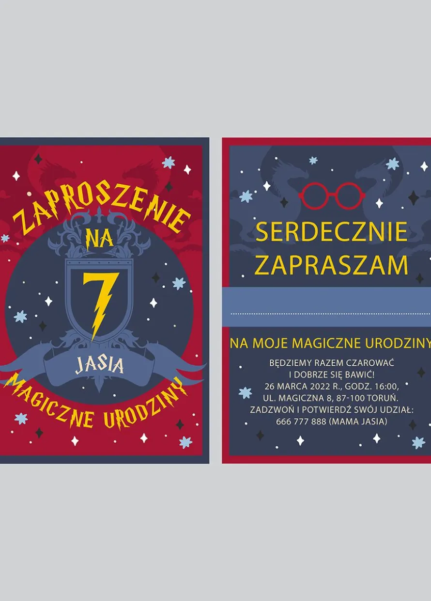 Personalizowane zaproszenia na urodziny MAŁEGO CZARODZIEJA