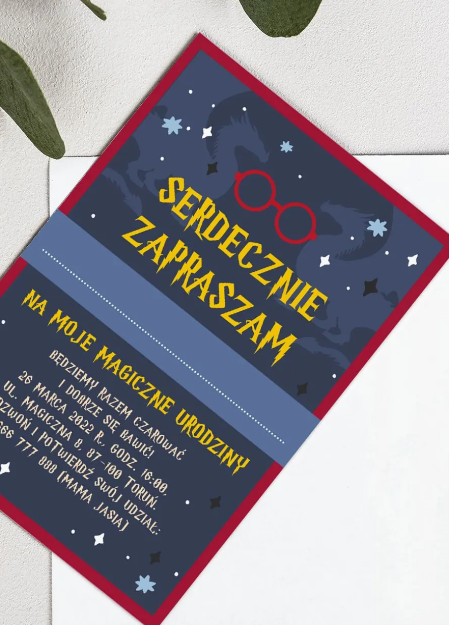 Personalizowane zaproszenia na urodziny MAŁEGO CZARODZIEJA