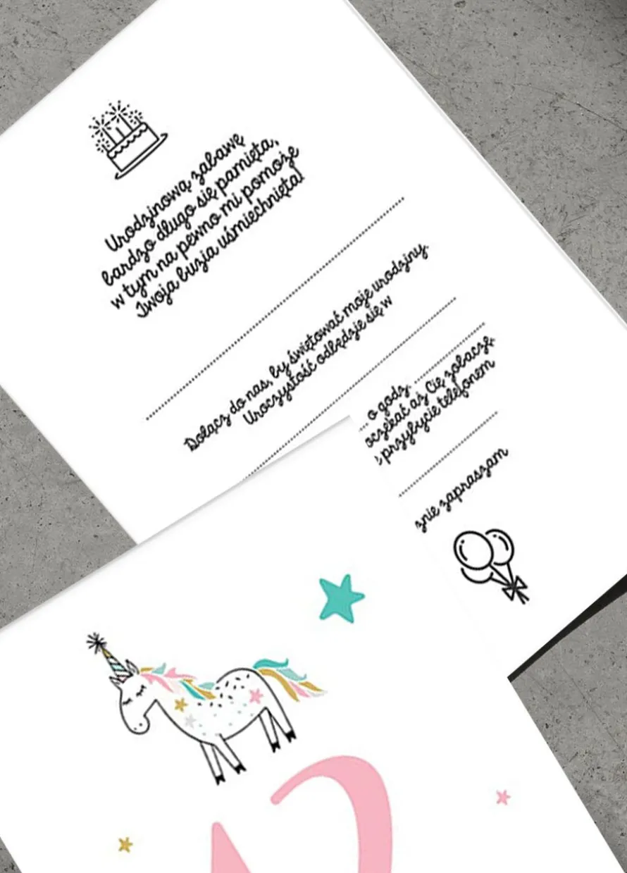 Personalizowane zaproszenia JEDNOROŻEC