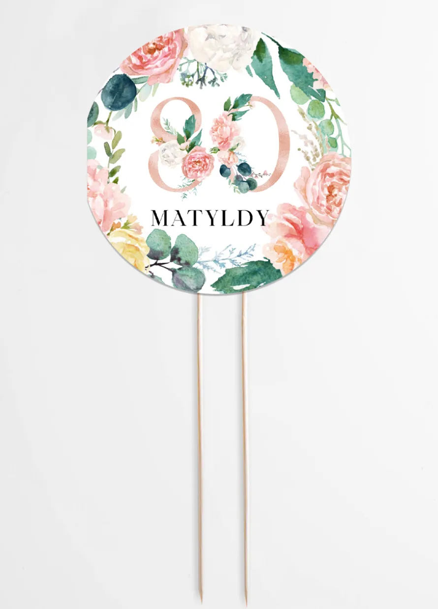 Personalizowany topper 80 urodziny KWIATY