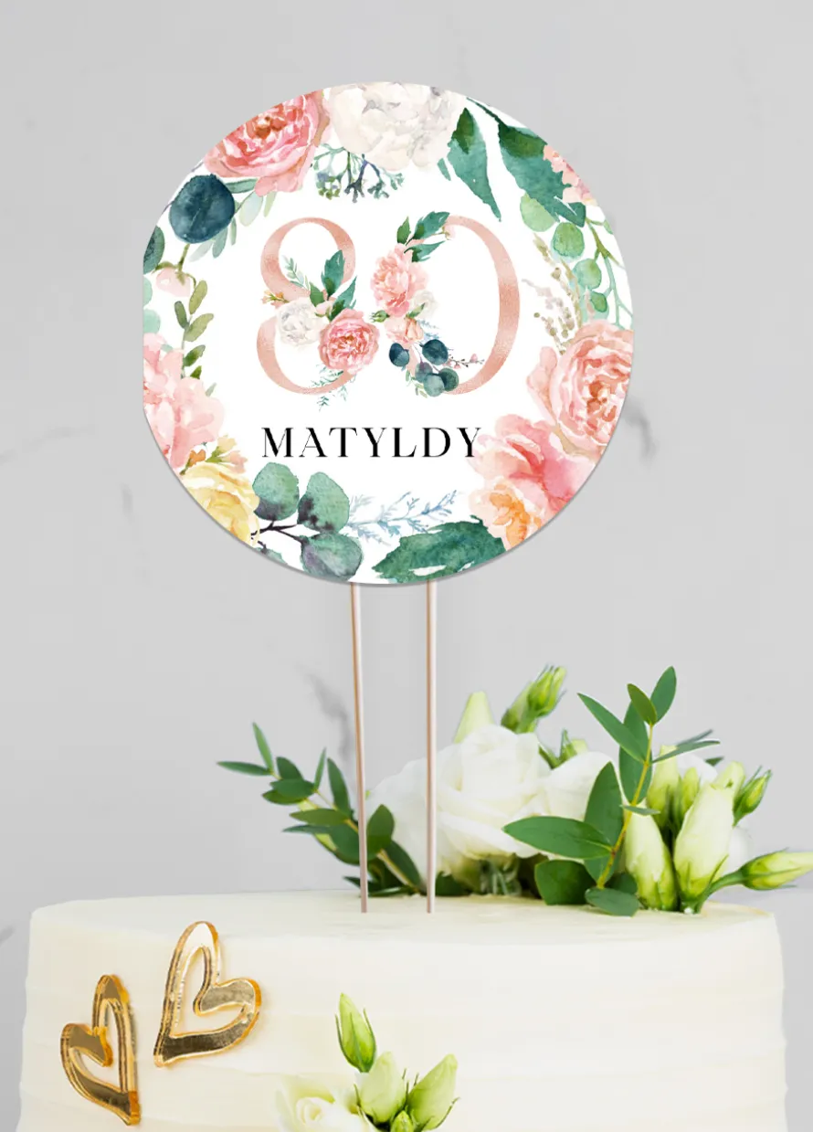 Personalizowany topper 80 urodziny KWIATY