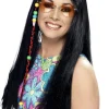 Peruka czarna długa HIPPIE hipiska